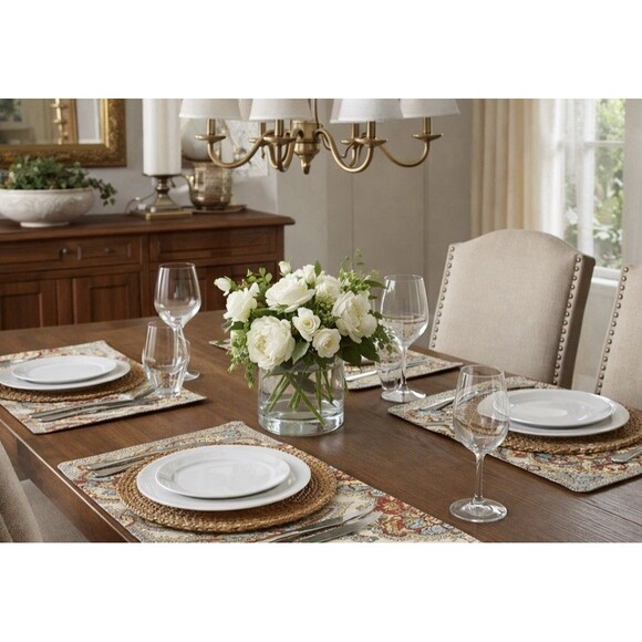 Tahari Home Paisley Place Mats Set of 4 Tan Rectangle Moroccan Earth Tones - Picture 2 of 7